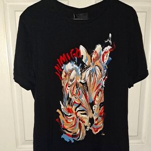 Black Graphic T-Shirt with Colorful Zebra Design